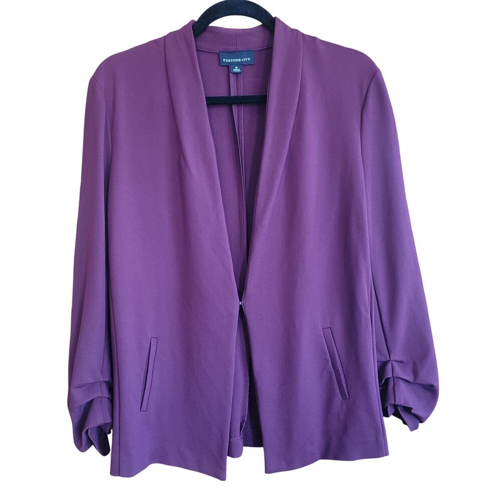 Fortune + Ivy Purple Cardigan Drape Blazer SZ M Long Sleeve Lightweight Stretch